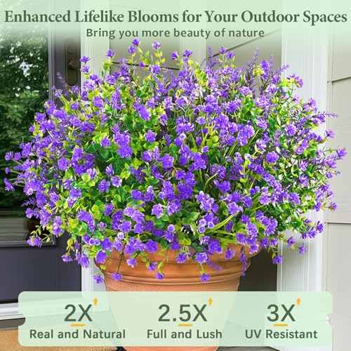 Yastouay Artificial Flowers for Outdoors UV Resistant, 9 Bundles Purple Realistic Outdoor Artificial Plants & Flowers, Fake Outdoor Flowers Plants for Front Porch Window Box Garden Decoration - color: Purple, size: 9 Bundles