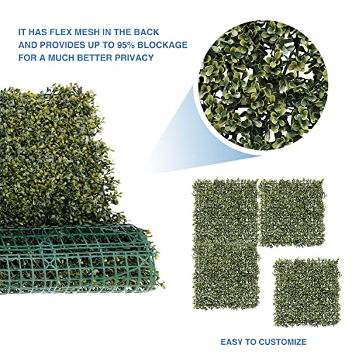 E&K 20" x 20" Artificial Plant Fence Panel Faux Leaves Grass Wall Privacy Screen Panel Decorative for Indoor Outdoor (Pittoso-Yellow, 6 Pcs) - color: Pittoso - Yellow