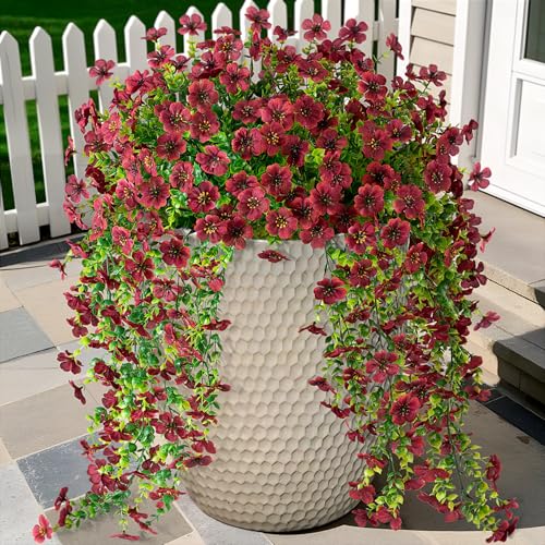Ammyoo Artificial Mums for Outdoors Fake Hanging Flowers for Decoration, 2 PCS Silk Daisy Flower Realistic Faux Plants UV Resistant for Porch Patio Window Yard Outside Decor(Brown) - color: Brown