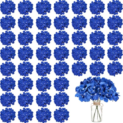 WEISPARK 100PCS Artificial Hydrangea Flowers, Fake Flowers Silk Hydrangea Full Flowers Heads with Stems for Wedding Home Party Shop Baby Shower Decor (Royal Blue) - color: Royal Blue