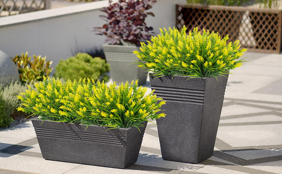 obbsie 36 Bundles Artificial Plants Outdoor, 18.2" UV Resistant Faux Monkey Grass Greenery Stems No Fade Faux Plastic Flowers Shrubs for Home Weddings Garden Porch Front Patio Office Decor - Yellow - color: Yellow, size: 36 Pcs