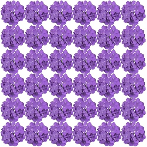FagusHome Silk Hydrangea Heads 36 Pcs Artificial Flowers Heads and 3 Dozens Stems Fake Hydrangea Flowers with Stems for Home Wedding Decor (Purple) - color: Purple