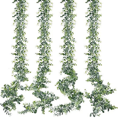 Sggvecsy Artificial Eucalyptus Garland 4 Pack Fake Eucalyptus Greenery Garland Faux Hanging Plants Artificial Vines, 5.6 Feet/Strand for Wedding Backdrop Arch Wall Table Party Outdoor Festival Decor - size: 4 Pack