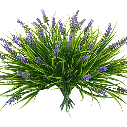 obbsie 36 Bundles Artificial Plants Outdoor, 18.2" UV Resistant Faux Monkey Grass Greenery Stems No Fade Faux Plastic Flowers Shrubs for Home Weddings Garden Porch Front Patio Office Decor - Purple - color: Purple, size: 36 Pcs
