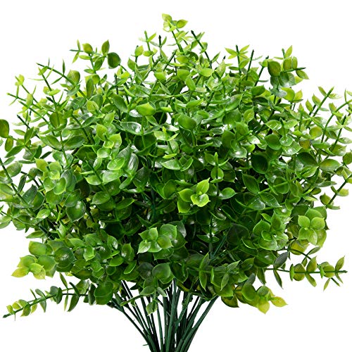 8 Bundles Outdoor Artificial Boxwood Stems UV Resistant No Fade Greenery Plants for Garden Patio Porch Window Box Home Wedding Farmhouse Décor - color: Green