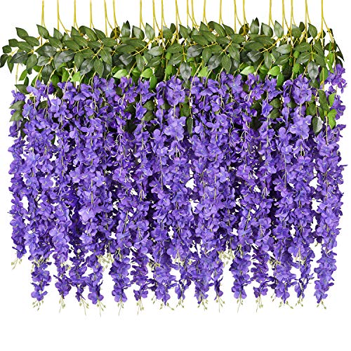 DearHouse 6 Pack 3.75 Feet/Piece Artificial Fake Wisteria Vine Ratta Hanging Garland Silk Flowers String Home Party Wedding Decor (Purple) - color: Light Purple