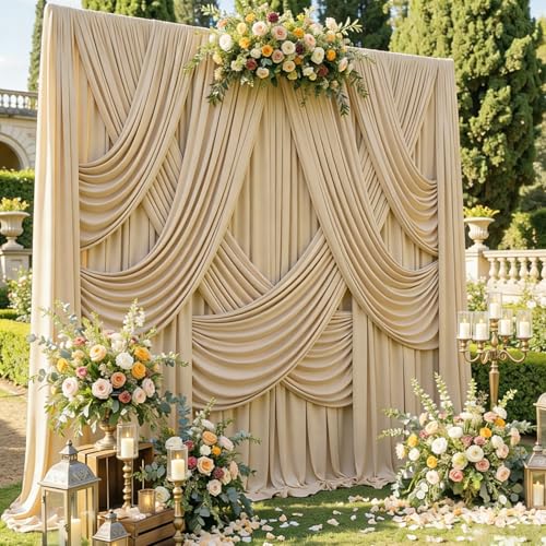 20ft x 12ft Champagne Backdrop Curtain for Parties, Wrinkle Free Polyester 4 Panels 5x12ft Photo Backdrop Drapes Back Drop Cloth for Wedding Birthday Party Baby Shower Photography Background - color: Champagne1, size: 5ft(W)x12ft(H)_4 Panels