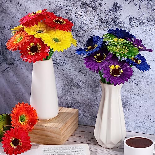 Zeyune 24 Pcs Artificial Gerbera Daisy Flowers Bulk 3.54 Inch Mexican African Daisy Faux Flowers with 9.84 Inch Stems Multicolor Artificial Gerbera Daisies for Wedding Party Kitchen Garden Decor