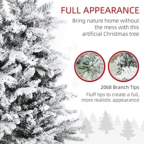 HOMCOM 9 Foot Pine Snow Flocked Artificial Christmas Tree with 616 Realistic Cedar Branches, Auto Open, Home Holiday Decoration, Green