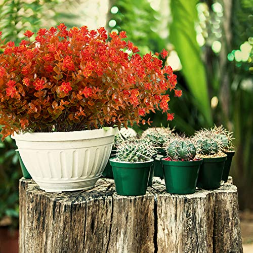 Happylife 6 Bundles Artificial Flowers, Fake Artificial Greenery UV Resistant No Fade Faux Plastic Plants for Wedding Bridle Bouquet Indoor Outdoor Home Garden Kitchen Office Table Vase (Orange Red) - color: Drop