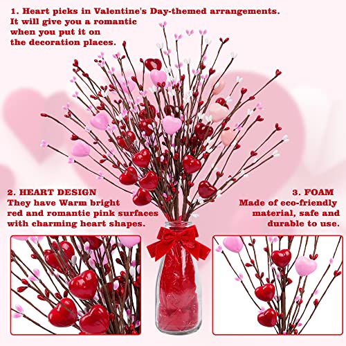 Valentine’s Day Gifts, Artificial Red Berry Flower Stems Heart Shaped Berry Picks 4 Pcs for Valentine’s Day, Mother’s Day Chrismas, Wedding, Propose(NO VASE) - color: Pink and Red