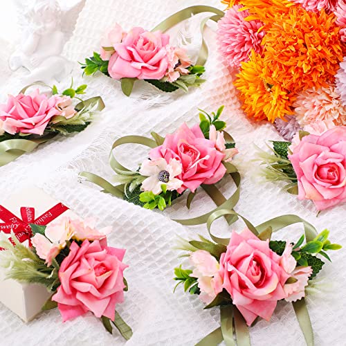 Jexine 12 Pcs Boutonniere and Corsage for Wedding Mother's Day Party Flower Wrist Corsages with Pins for Men Women Groom Bride Groomsmen Prom Ceremony Anniversary Dinner Decor(Pink) - color: Pink