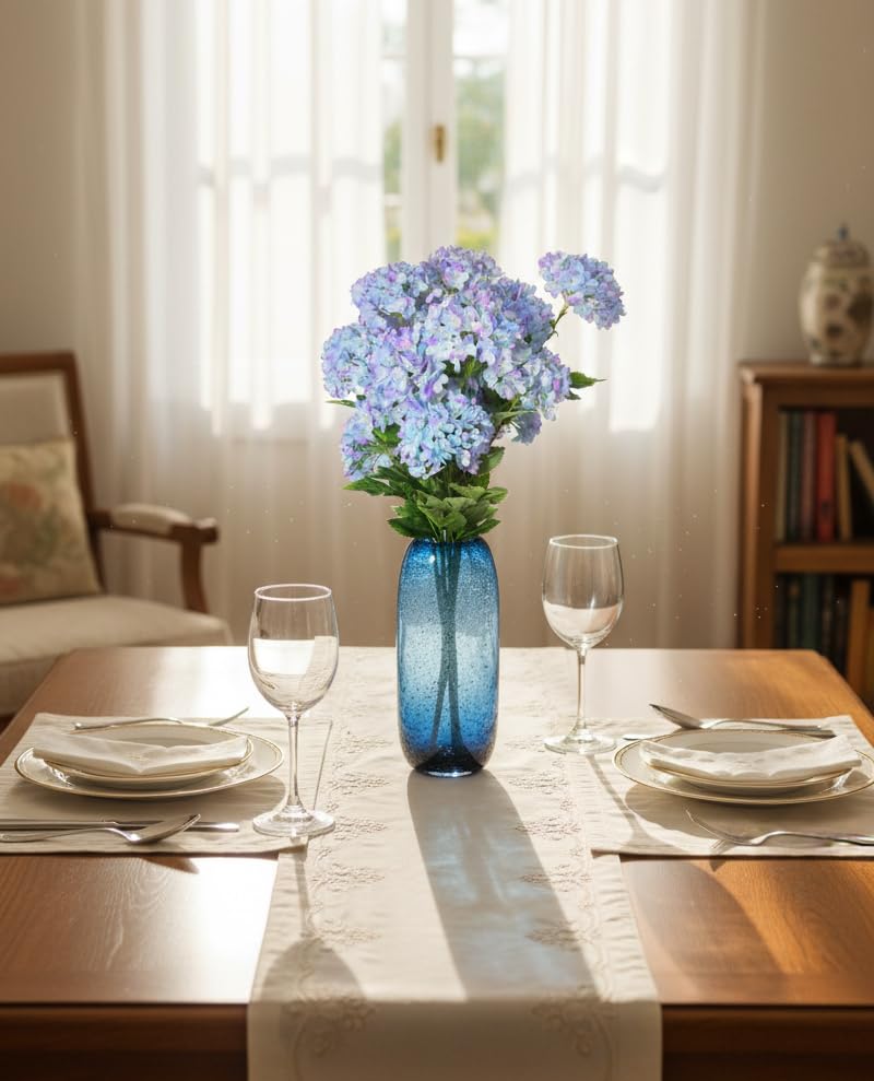 Blue Hydrangea Artificial Flowers, 5Pcs 26.8" Faux Hydrangea Bouquet with 4 Head, Silk Fake Flowers with Stems for Vase, Wedding Bouquet, Home Decor, DIY, Baby Shower, Centerpieces Tables Decoration - color: Blue