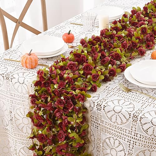 BLEUM CADE 12Pcs 98.4Ft Flowers Garland Artificial Rose Vines for Bedroom, Cute Fake Hanging Flower Vines Floral Garland Decorations for Wedding Party Wall Room Decor Aesthetic - color: Burgundy Red, size: 12 Pcs