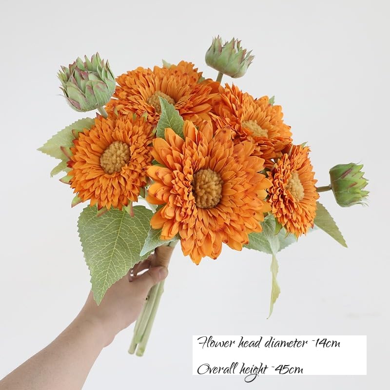 Sunflowers Artificial Flowers Bulk Spring Summer Decor, 3 Pack Fake Flowers Silk Faux Sunflower Bouquet Arrangement for Vase Wedding Table Home Porch Indoor Outdoor Cemetery Decorations