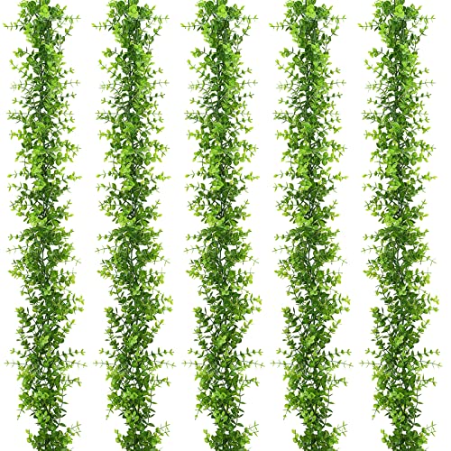 Dolicer 5 Packs Faux Eucalyptus Greenery Garland, 30FT Artificial Eucalyptus Leaves Vine, Fake Hanging Garlands Wedding Backdrop Arch Wall Table Party Decor (Green) - color: Green, size: 5 Packs