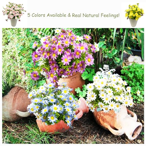 10 Bundles Artificial Daisy Flowers Faux Plants for Outdoors Fake Flowers UV Resistant No Fade for Garden Porch Patio Window Box Decoration (White) - color: White