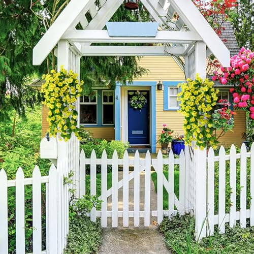 ZFProcess Artificial Fake Hanging Flowers Plants for Outdoor Spring Summer Decoration, 2PCS Faux Silk Violet UV Resistant Look Real Trailing Vines for Outside Home Planter Porch Patio(Yellow) - color: A Yellow