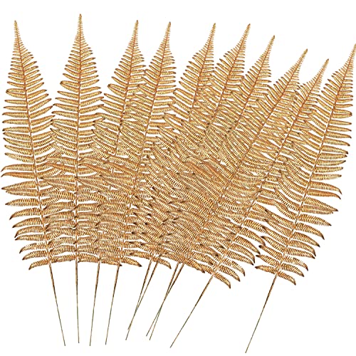 CATTREE Artificial Gold Plants Large Fern Leaves Tall 23" - 10 Pack, Fake Boston Ferns Golden Plant Decorations Plastic Faux Foliage Shrubs Simulated Leaf for Party Wedding Table Centerpiece DIY Décor - color: (Large) Gold Fern Leaves - 10 Pcs