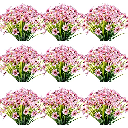 JEMONG 30 Bundles Artificial Flowers Outdoor UV Resistant Fake Flowers No Fade Faux Plastic Plants Garden Porch Window Box Decorating(Pink) - color: Pink, size: 30Bundles