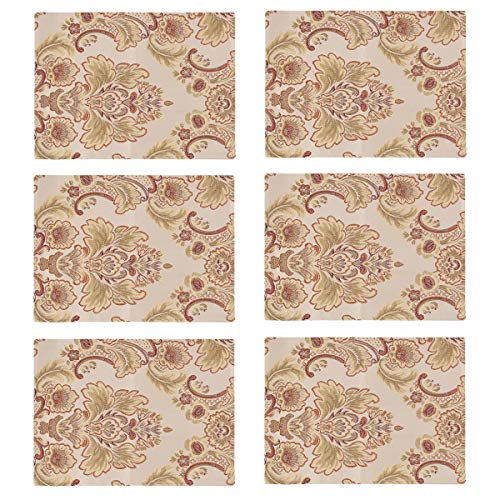 kilofly 6pc Elegant Floral Brocade Jacquard Table Placemats (11.8 x 15.7 in) - color: Khaki, size: 11.8*15.7 inch
