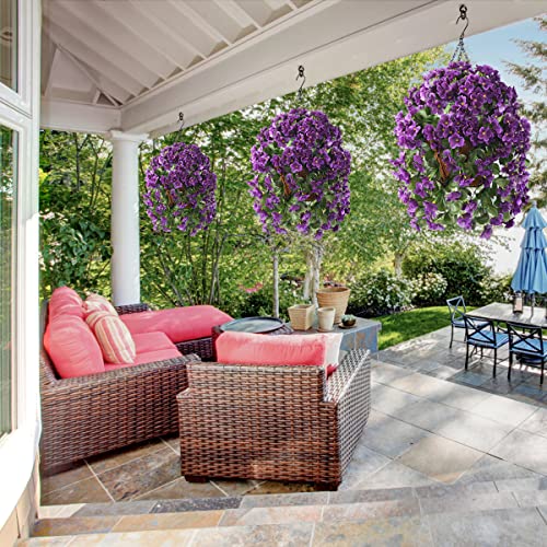 INQCMY Artificial Hanging Flowers Basket for Outdoor Summer Decoration,4pcs Faux Silk Begonia in Planter Look Real UV Resistant for Outside Home Porch Patio Balcony Yard Decor(Purple) - color: Purple