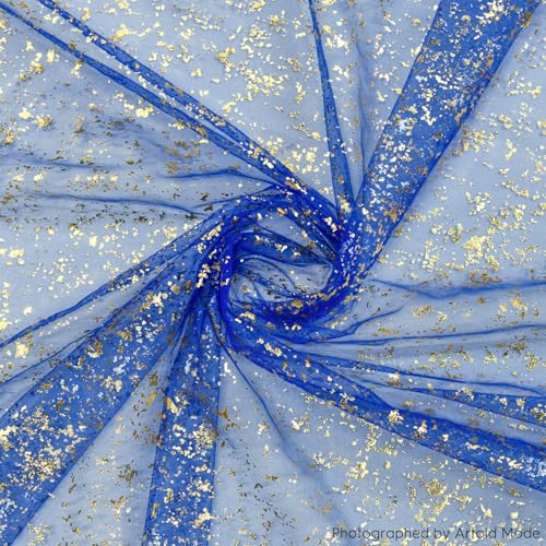 Artoid Mode Blue Gold Gauze Table Runner 120 Inch 10FT, Glitter Metallic Foil Sheer Dining Wedding Anniversary Holiday Table Decor for Home Party - color: Blue, size: 28" x 120"
