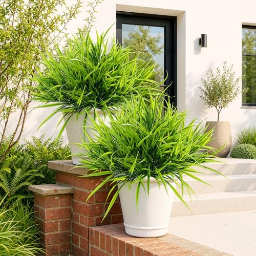 Uieke 12 Bundles Artificial Outdoor Plants UV Resistant Fake Grass Plants Faux Plastic Plants Greenery Shrubs for Home Garden Pathway Window Box Front Porch Spring Summer Decor, Green - color: Green, size: 12