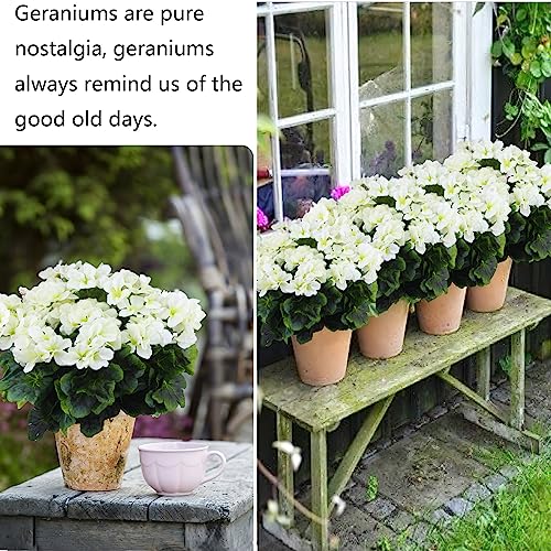 2 Pcs Artificial Geraniums for Outdoors Silk Cemetery Flowers White Faux Flowers Geraniums for Planter Outdoor Garden Patio Grave Cemetary Vase Centerpiece Indoor Porch Decor - color: White