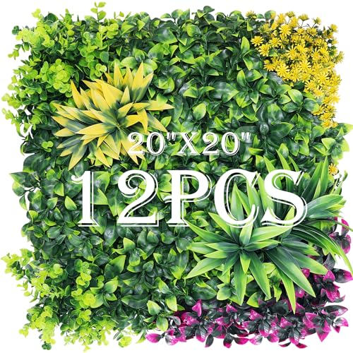 Boxwood Panels, 12PCS 20"x20" Grass Wall, Plant Wall, Grass Backdrop, Privacy Screen, Artificial Boxwood Panels, Sun Protected Green Decor for Outdoor, Garden, Backyard and Décor - size: 12 Pieces 20x20-A