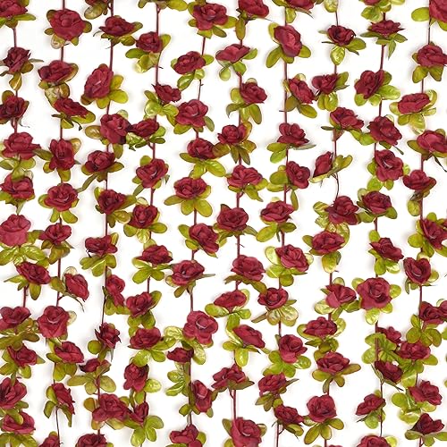BLEUM CADE 12Pcs 98.4Ft Flowers Garland Artificial Rose Vines for Bedroom, Cute Fake Hanging Flower Vines Floral Garland Decorations for Wedding Party Wall Room Decor Aesthetic - color: Burgundy Red, size: 12 Pcs