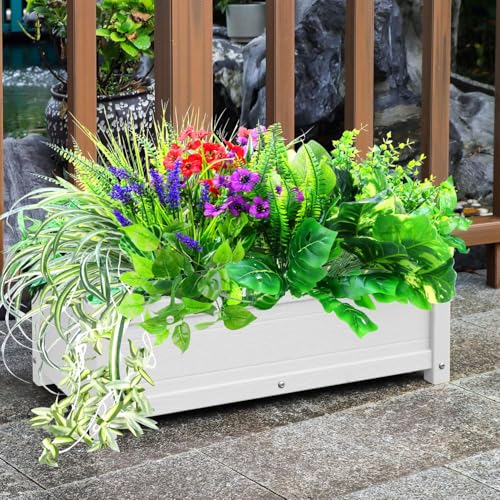 Artificial Plants Outdoor UV Resistant, 14 Bundles Faux Greenery Flower with Lavender & Hanging Vines, Fake Outdoor Plant for Planters, Porch, Window Boxes, Patio & Garden Decor - color: Green01