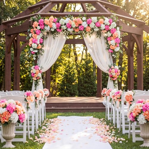 Suncalla 60 Pcs Artificial Hydrangea Flowers Bulk Silk Hydrangea Full Flowers Heads with Stems for Wedding, Home Table Centerpieces, Garden, Baby Shower, Party Decoration (Pink,Orange) - color: Pink,orange