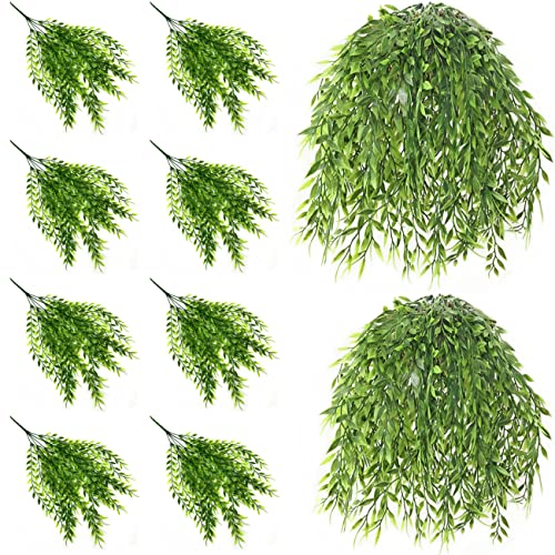 Artificial Hanging Plants, Fake Vines Plastic Ivy Greenery Christmas Decorations Garland Faux Weeping Willow Vine Grass Outdoor Indoor Home Garden Party Wedding Bedroom Wall Decor - Green 8 Pack - color: Weeping Willow/ 8 Pack