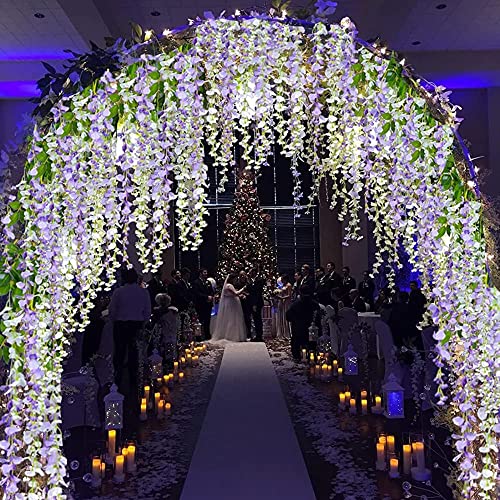 Wisteria Garland 5pack 33Ft Artificial Fake Wisteria Vine Hanging Flowers Fake Vines Plants (Purple) - color: Purple