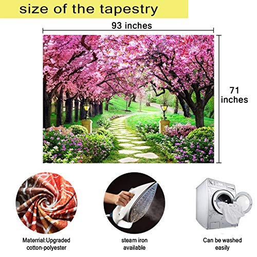 MEETSIOY Cherry Blossom Tapestry 93x71 Inches Floral Cherry Blossom Tree in Spring Tapestry Park Path Tapestries for Children Adults Room Decoration GTLSMT85 - color: no window pattern, size: 93"L x 71"W