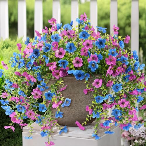 ZFProcess Artificial Hanging Flowers for Outdoors Spring Summer Decoration, 2PCS Silk Fake Daisy Realistic Outdoor Flowers UV Resistant Porch Patio Window Yard Decor(Purple Blue) - color: Purple Blue