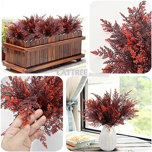 CATTREE Artificial Fern Plants, Fake Ferns Bushes Plastic Shrubs Boston Leaves Bundle Faux Foliage for Outdoor Indoor Decor Garden Kitchen Office Wedding Party Christmas DIY Decoration - Red 4 Pack - color: Red Fern Leaves Shrubs - 4 Pack
