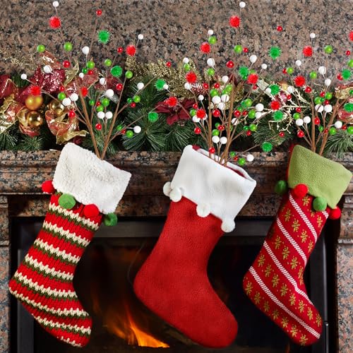Sggvecsy 6Pcs Artificial Berry Stems 16inch Christmas Tree Picks Red Green White Berry Picks Fake Christmas Berry Branches for Floral Arrangements Christmas Tree Holiday Home Xmas DIY Crafts Decor - color: Green and Red