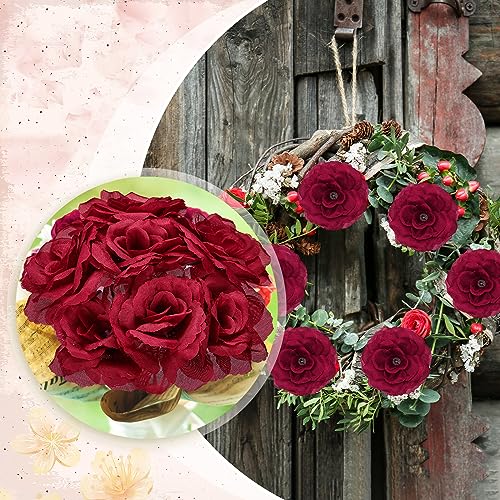 Yunlly 100 Pcs Artificial Flowers Fake Silk Roses Long Stem Rose Bouquet Wedding Party Home Decor for DIY Baby Shower Centerpieces Tables Home Decorations(Wine Red) - color: Wine Red