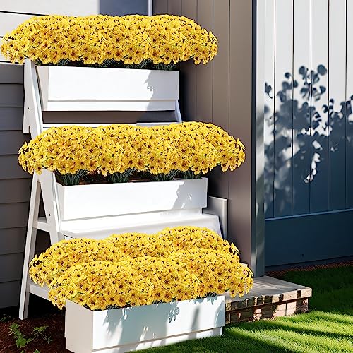 Kinisty 20 Bundles Outdoor Artificial Flowers UV Resistant with Yellow Faux Silk Flowers and No Fade Fake Plastic Plants for Spring Summer Outside Planters Porch Window Box Garden Decor - color: Yellow