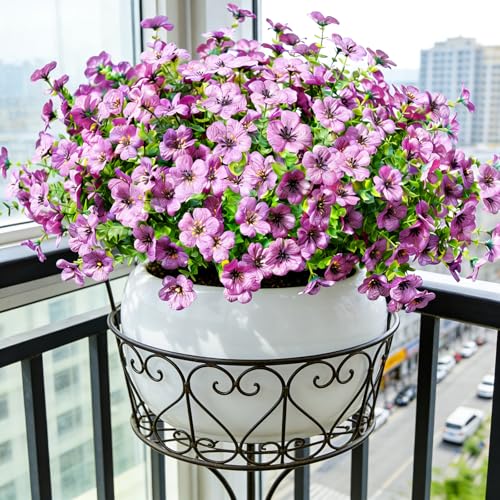 12 Bundles Artificial Flowers for Outdoor UV Resistant and Realistic, Faux Daisy Fake Flowers with Eucalyptus Leaves for Porch, Patio, Planter, Window Box, Home, Garden Decor - color: Light Purple