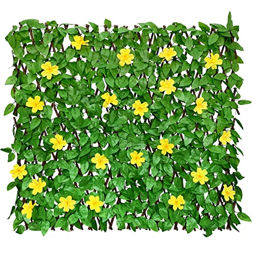 Sumery Expandable Fence Privacy Screen for Balcony Patio Outdoor,Decorative Faux Ivy Fencing Panel,Artificial Hedges (Single Sided Leaves) (1, Yellow Flowers) - color: Yellow Flowers