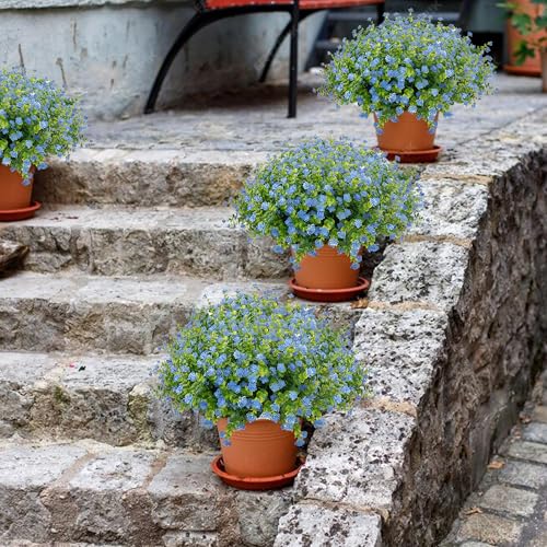 NETAP Outdoor Artificial Flowers UV Resistant, 20 Bundles Fake Realistic Floral Greenery Plants for Outside Porch, Window Boxes, Garden, Yard, Inside Home Table Decor,Blue - color: Blue