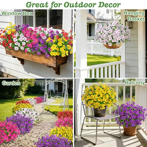 Roberly 20 Bundles Artificial Flowers for Outdoors, Fake Silk Flowers with Plastic Eucalyptus Greenery Stems Realistic Faux Plants for Spring Summer Porch Patio Yard Garden Home Decor, Mixed Color - color: Mixed Color