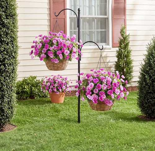 Artificial Flowers for Outdoors, 6 Bundles Silk Fake Hibiscus Flowers for Spring Summer Decoration, UV Resistant Fake Plants Plastic Bouquet for Home Planter Porch Patio Yard Decor(Double Purple) - color: Double Purple