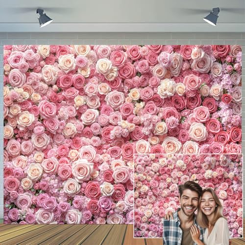 5 x 3 ft Pink Flower Wall Backdrop Floral Rose Floral Photography Backdrops Girls Princess Birthday Baby Shower Wedding Bridal Shower Photo Background Mothers Day Picture Cake Table Decoration Banner - color: Pink01, size: 5X3FT