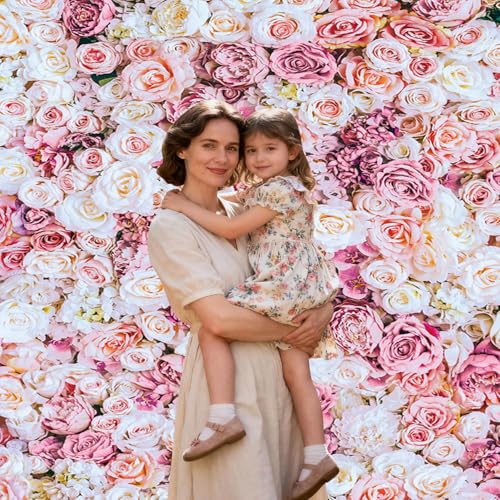 5x7ft Pink Rose Floral Wall Backdrop Flower Wall Decorations Photography Background for Wedding Mother's Day Birthday Bridal Shower Valentine's Day Party Decoration Banner Studio Props - size: 5x7ft