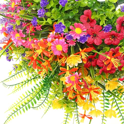 Hotop 36 Bundles Artificial Plants Flowers for Outdoor UV Resistant Greenery & Fake Wildflowers Faux Plastic Plant No Fade for Hanging Planter Porch Window Home Wedding Summer Decor(Classic Colors) - color: Classic Colors