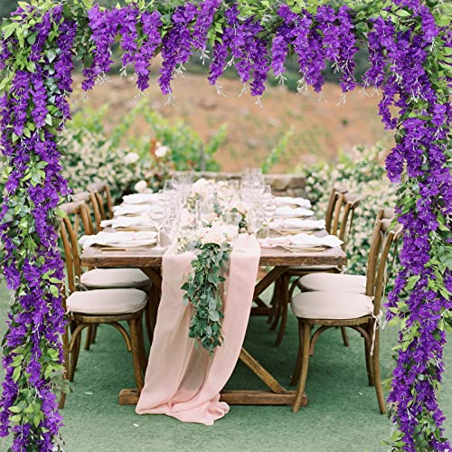 dallisten Wisteria Artificial Flowers Garland, 2Pcs 7.2Ft/Piece Silk Fake Wisteria Vine Kit, Hanging Flower for House Outdoor Garden Ceremony Outside Wedding Arch Floral Decor (2, Purple) - color: Purple